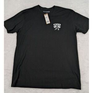 Simms Fly Fishing Rods and Stripes Logo T Shirt Men's M Black Lightweight New